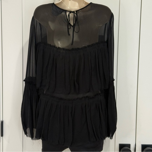 Nicholas Black Blouse Sheer Bell Sleeve Size 6 Whimsigoth Boho Chic Romantic Top - Picture 5 of 8